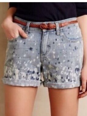 Anthro Pilcro Paint Splatter Shorts High Rise Denim Trendy, 25